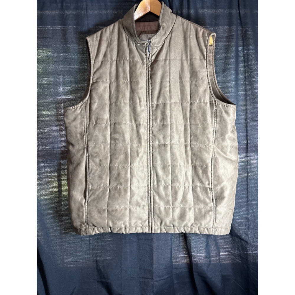 Rainforest Mens Quilted Faux Suede Puffer Vest Taupe Brown Full Zip XL MG82076
